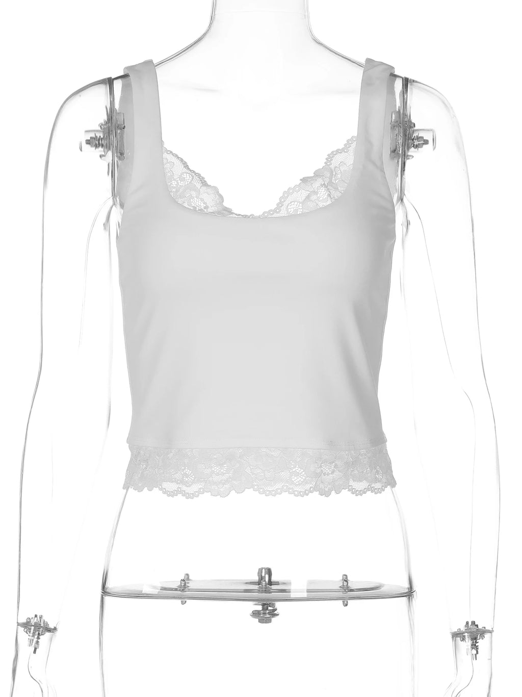 Dulzura Square Collar Backless Slim Lace Ruffles Patchwork Tank Top