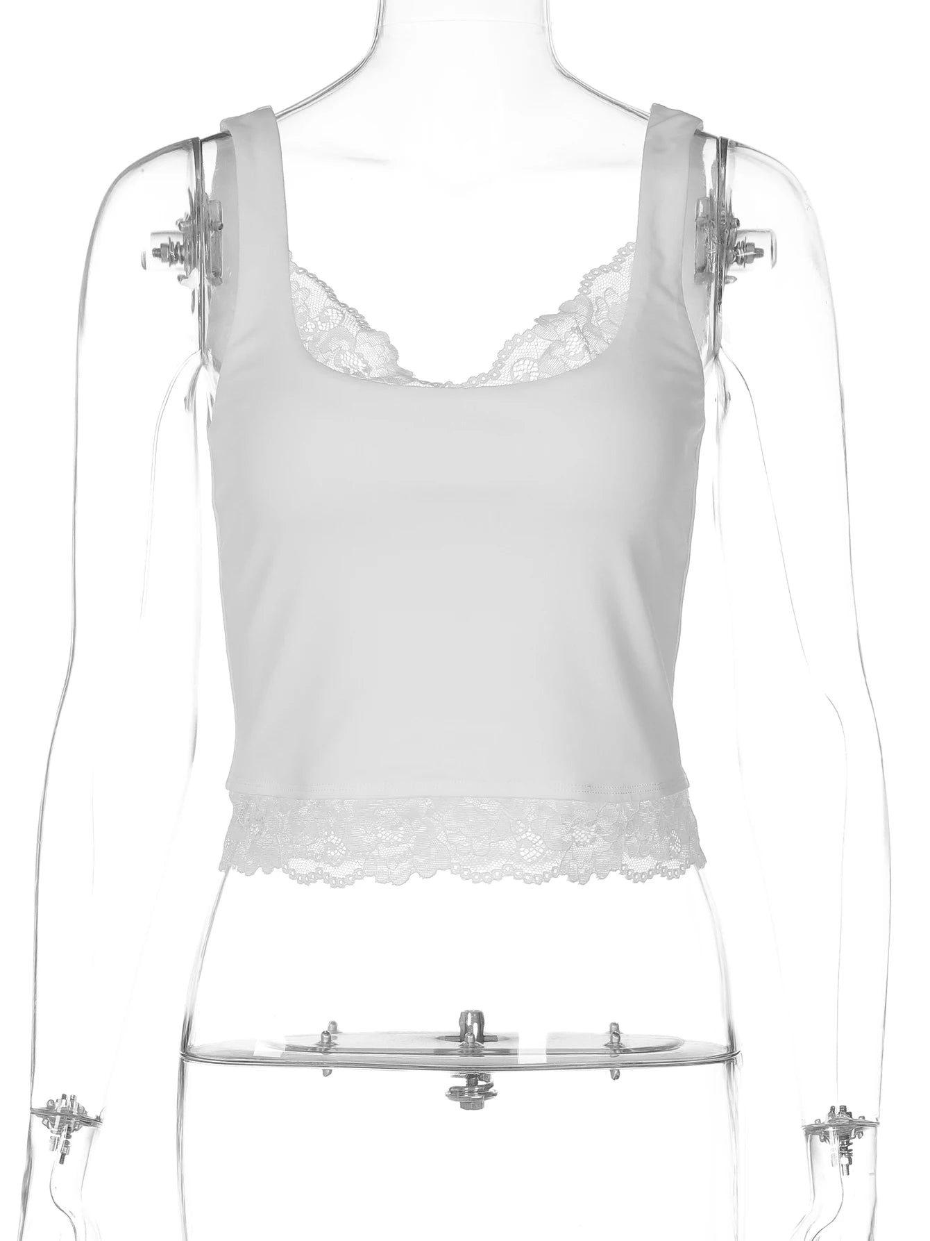 Dulzura Square Collar Backless Slim Lace Ruffles Patchwork Tank Top