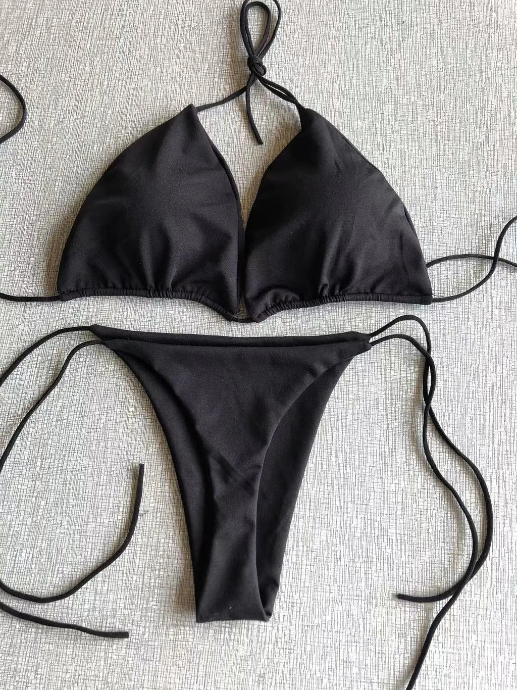 Women Triangle Bikini Set Halter Tie-Up Two Piece Swimsuit Thong