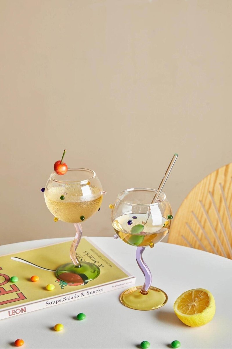 Hand Blown Rainbow Sprinkles Wine Glasses - Whimsical Dopamine