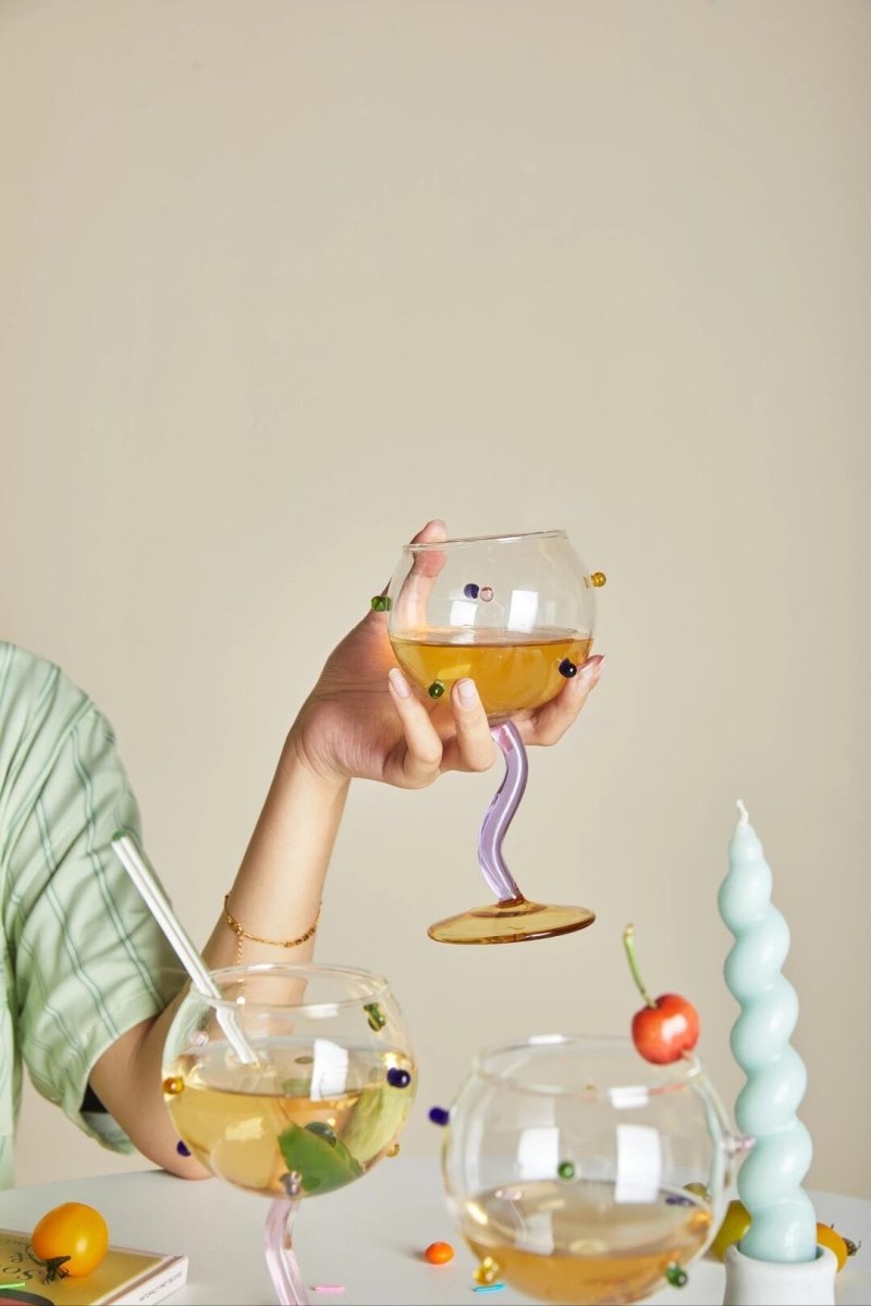 Hand Blown Rainbow Sprinkles Wine Glasses - Whimsical Dopamine