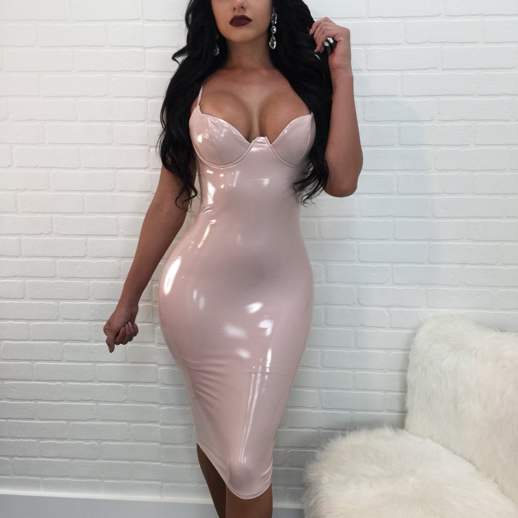 2021 Sexy Women Bodycon Dress PU Leather Autumn Winter Vestido High